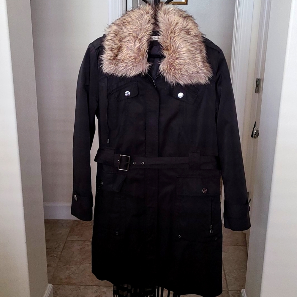 Kenneth Cole Faux Fur Collar Winter Coat